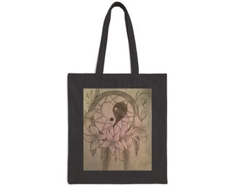 Yin Yang Lotus Tote Bag | Boho Zen Meditation Canvas Tote