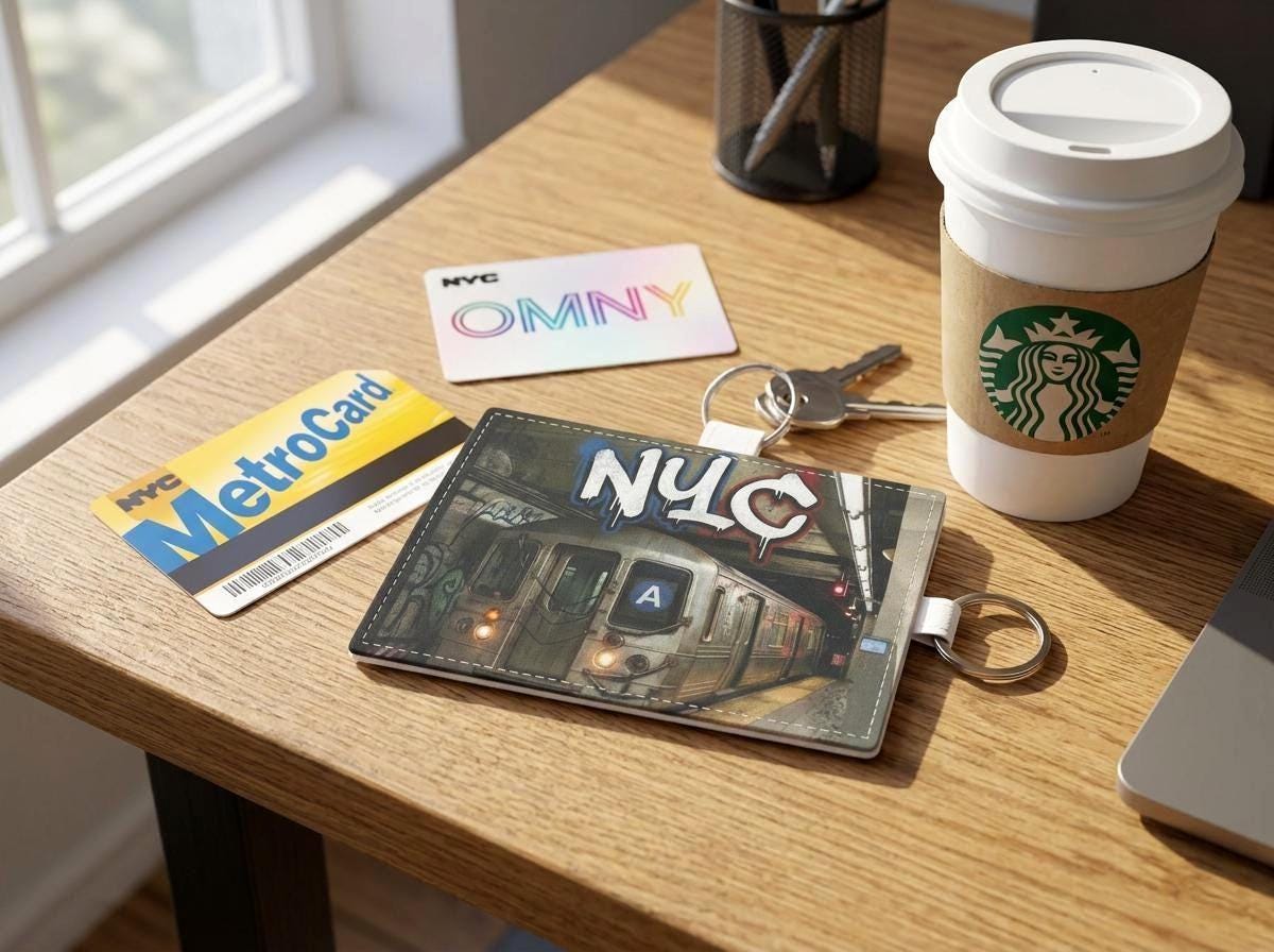 NYC ID Job Work Omnicard holder faux Leather Card Holder Subway graffiti Transit A Train Design