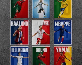 Mbappe Ronaldo Messi Neymar Poster Bundler, Soccer Football Printable Poster, Mid-Century Modern, Uni Dorm Room, Soccer GOATs, Set of 9