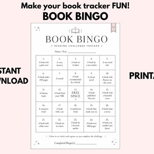 Book Bingo Printable Reading Tracker, Reading Challenge Bingo Card, Book Lover Planner Insert, A4 A5 Reading Log, Bookish Printable PDF