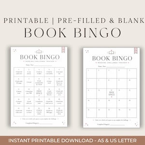 Book Bingo Printable Reading Tracker, Reading Challenge Bingo Card, Book Lover Planner Insert, US letter A5 Reading Log, Bookish Printable
