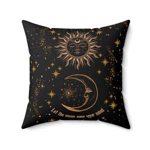 Celestial Polyester Square Pillow, sun and moon pillow, astrology pillow, moon pillow, sun pillow, boho pillow