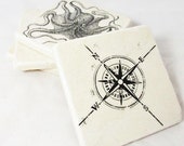 Nautical Anchor Octopus and Compass Coaster Set of Four