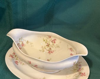 THEODORE HAVILAND Limoges France Gravy Boat Bowl with attached Drip Plate