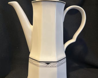 Vintage Studio Nova Porcelain 10" Teapot & Lid White w/Black Synthesis Pattern