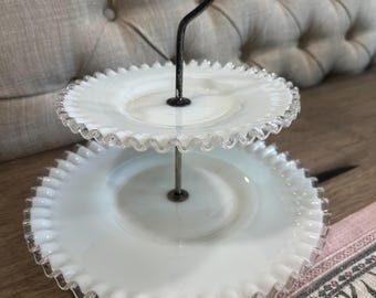 Vintage Two Tier Ruffled Tidbit Tray.