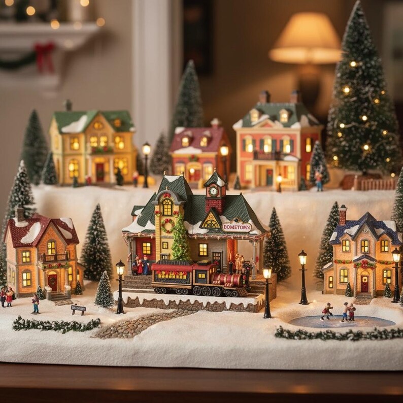 Christmas Village Train Station, Animated Music, LED Lights, Moving ...