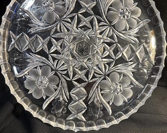Vintage Ambrosia 24% Lead Crystal Cake Stand – Floral Etched Footed Plate