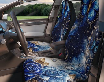 Fundas para asientos de coche con mariposas azules y rosas, juego de accesorios florales de lujo para automóviles.