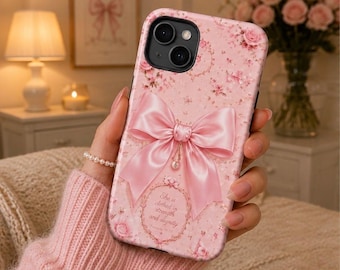 Pink Bow Floral iPhone Case, Phone Cover, iPhone 15 14 13 12 Pro Max