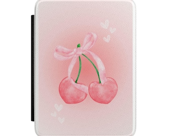 Étui pour Kindle : Cerise rose | Couverture 11e génération Paperwhite Blush Hearts | liseuse esthétique Bow Coquette | Cadeau mignon pour les amoureux des livres