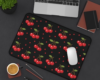 Black Cherry Bureaumat | Coquette-bureauonderlegger | Kersenpatroon | Kantoormuis, gamingmuismat