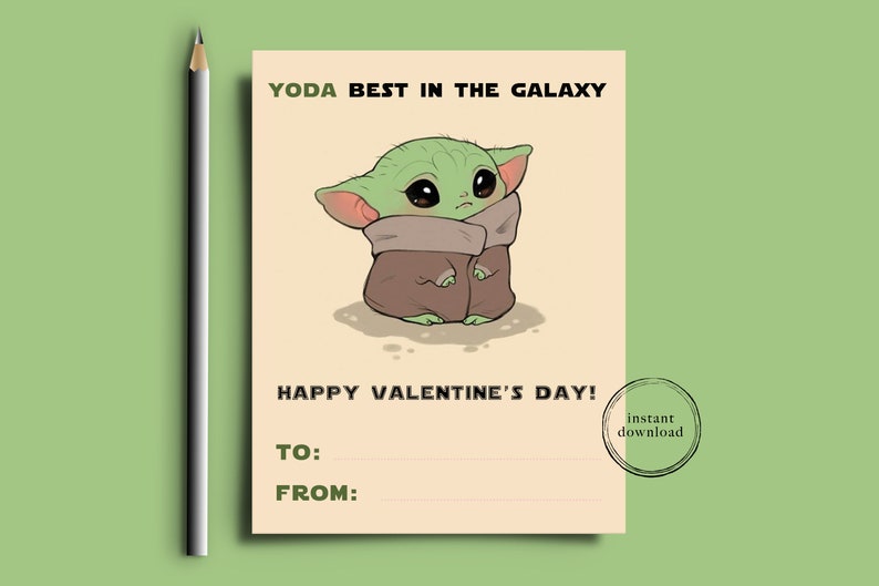 Baby Yoda Star Wars Kids Classroom Valentine Day, Instant Digital Download Funny Printable Cards image 2