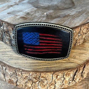 Gesp met Amerikaanse vlag - op maat gemaakte leren gesp | Gescheurde Amerikaanse vlag | Cadeau voor hem | Cadeau vader-man-vriend voor hem