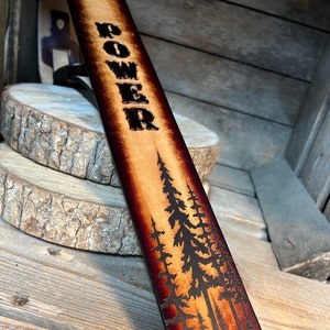 Personalized Leather Guitar strap with Cypress Trees | Full-Grain leather | Graduation Gift | Father&#39;s Day Gift