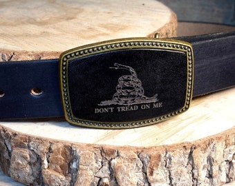 Custom Made Leather Belt buckle- Don't Tread on Me | Rattlesnake | Gun Rights