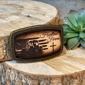 Kids/Childrens tractor American flag buckle hand-dyed leather buckle, colors for any belt, and optional cross, image 2