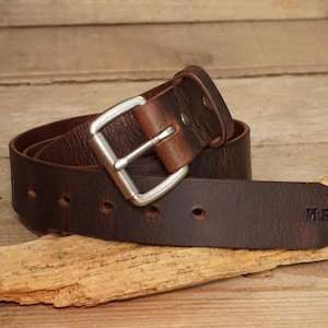 Crazy Horse Brown Leather Belt: USA Made Water Buffalo 1.5"