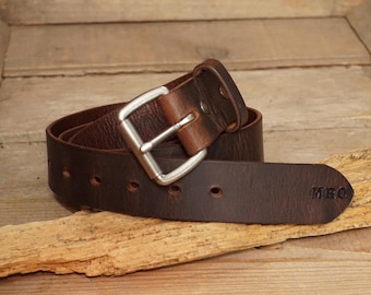 Crazy Horse Brown Leather Belt: USA Made Water Buffalo 1.5"