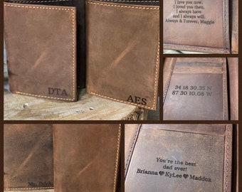 Personalized Leather Trifold Wallet: Custom Engraved Gift