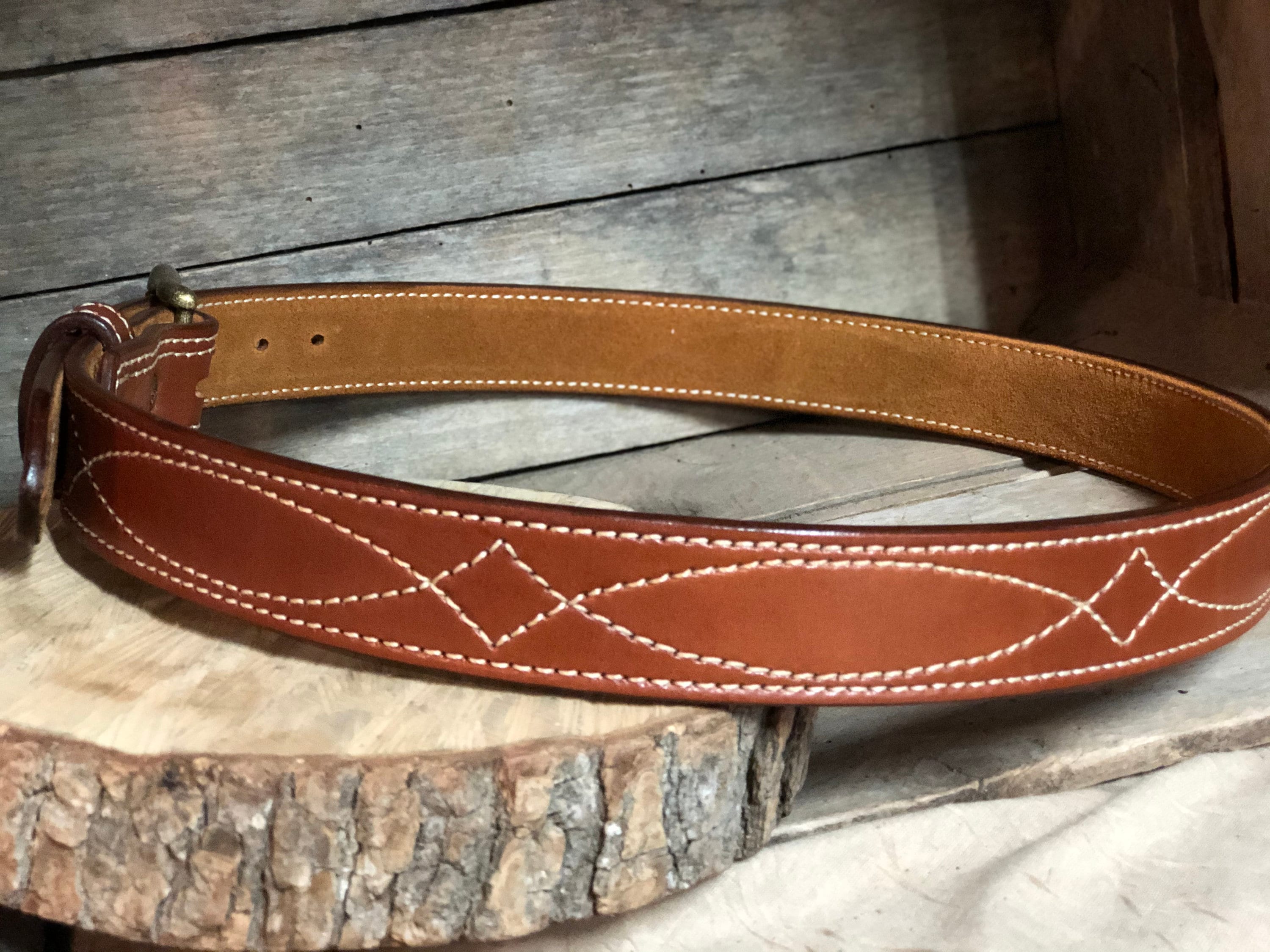 Leather belt Western StitchedSuedelined Thick Etsy
