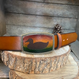 Duck Leather belt Buckle | Mallard Duck | Hunting | Duck Hunting | Hand-Made | Made in the USA gift for him,