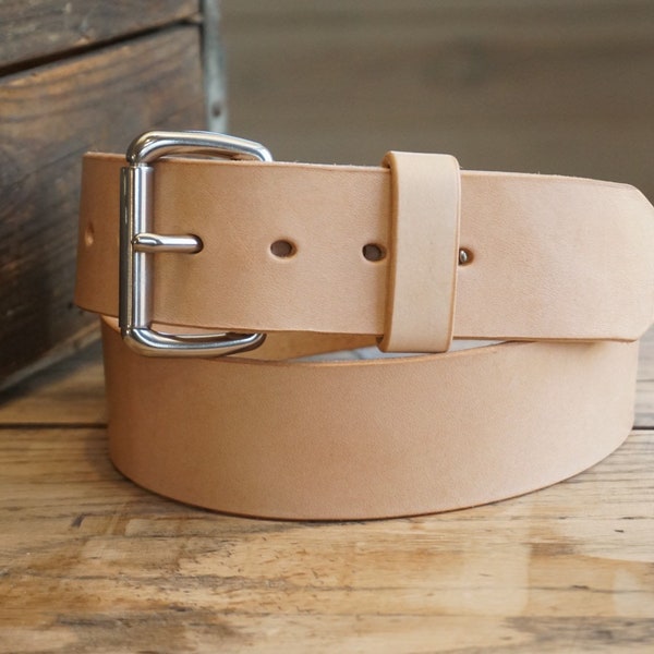 1 3/4" Natural Full grain Leather belt natural vegetable-tanned leather belt, handmade, personalized Patina leather belt great gift