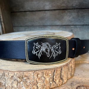 Belt Buckle | Horses | Leather Buckle | Cowgirl | Country Girl | Horse Lover gift | Great Graduation Gift  | hand-dyed, leather, USA made