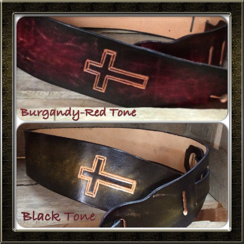Personalized Leather Guitar strap with a beautiful cross Etsy