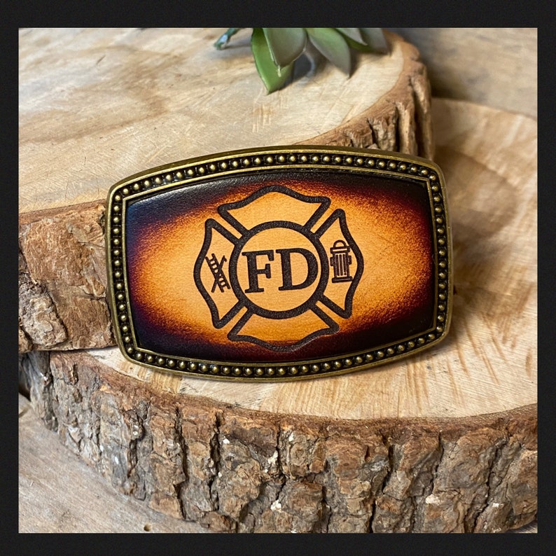Personalized Belt Bucklefire Departmentgenuine Leather Etsy