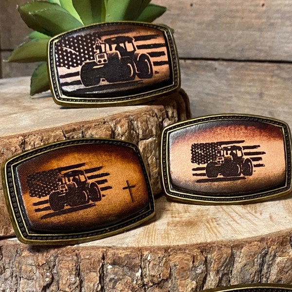 Kid’s/Children’s tractor | American flag buckle hand-dyed leather buckle, colors for any belt, and optional cross,