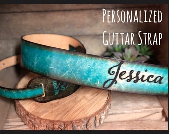 Personalized Leather Guitar Strap | Name Guitar Strap | Customize | Graduation Gift | Lasered Name on Guitar Strap |