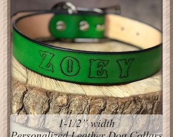 COLLARE PER CANI personalizzato: pelle lavorata a mano, taglia grande (larghezza 1 1/2")