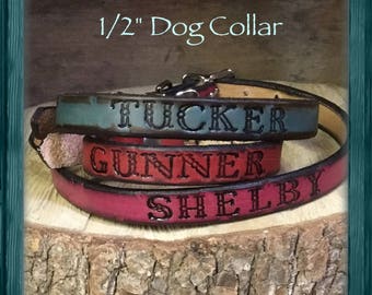 1/2” Personalized Full grain Leather Dog Collar-puppy or small breed- hand tooled and customized for your special pet