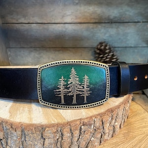 Belt Buckle | Cypress Tree | Great Christmas Gift  | Beautiful Nature | nice addition to any belt, hand-dyed, leather, USA made