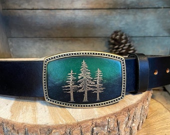 Belt Buckle | Cypress Tree | Great Christmas Gift  | Beautiful Nature | nice addition to any belt, hand-dyed, leather, USA made