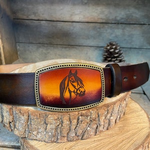 Belt Buckle | Horses | Leather Buckle | Cowgirl | Country Girl | Horse Lover gift | Great Graduation Gift  | hand-dyed, leather, USA made