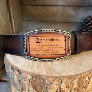 Belt buckle American 2nd Amendment | Custom made leather buckle | Hand dyed colors for any belt| gift for him-her-dad-husband-boyfriend-