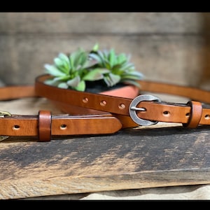 High-waisted Brown Belt - Skinny Leather Belt for Her, or Girlfriend, Mom Gift,