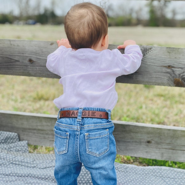 Baby’s first belt, toddlers personalized leather belt 3/4” width.  Custom made Leather-baby toddler child’s belt | Birthday Gift