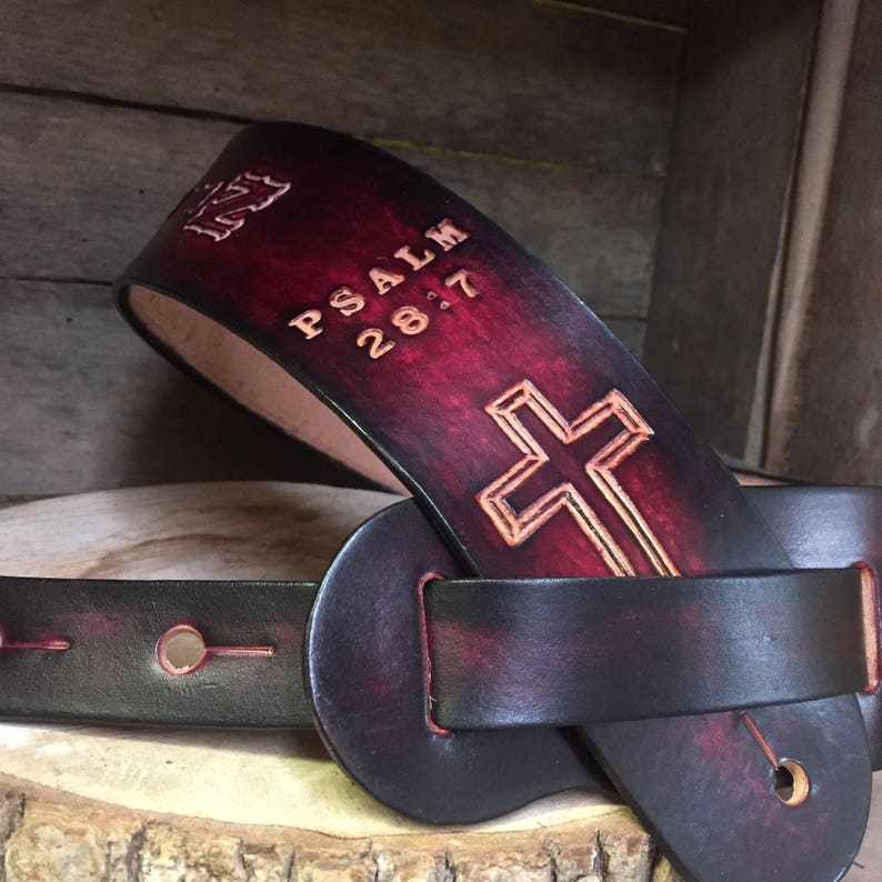 Personalized Leather Guitar strap beautiful cross great gift Etsy