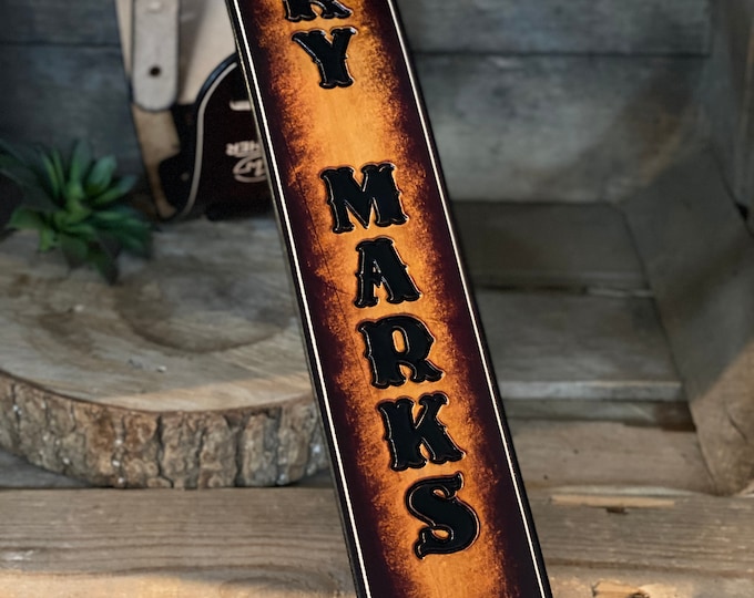 Personalized Leather Guitar Strap: Mahogany Two-Tone- Handmade in USA- Full-Grain- Musician Gift