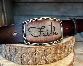 Belt Buckle | Faith with Cross | Christian Gift | Great Graduation Gift  | nice addition to any belt, hand-dyed, leather, USA made