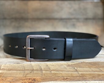 Wide Black Full Grain Leather Belt: 1.75" wide - Handmade English Bridle, Personalized