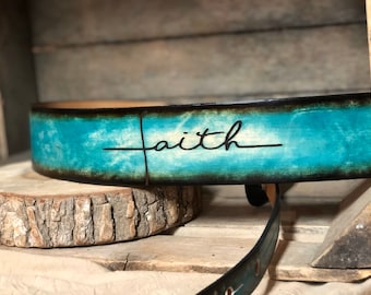 Christian guitar strap custom made leather in turquoise and other colors| Show your Faith | Christian Strap | Graduation or easter gift