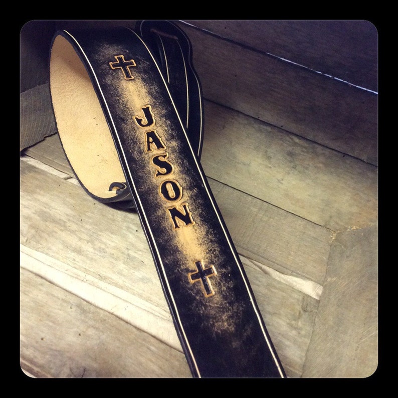 Personalized Leather Guitar Strap With Crosses. Would Match Etsy