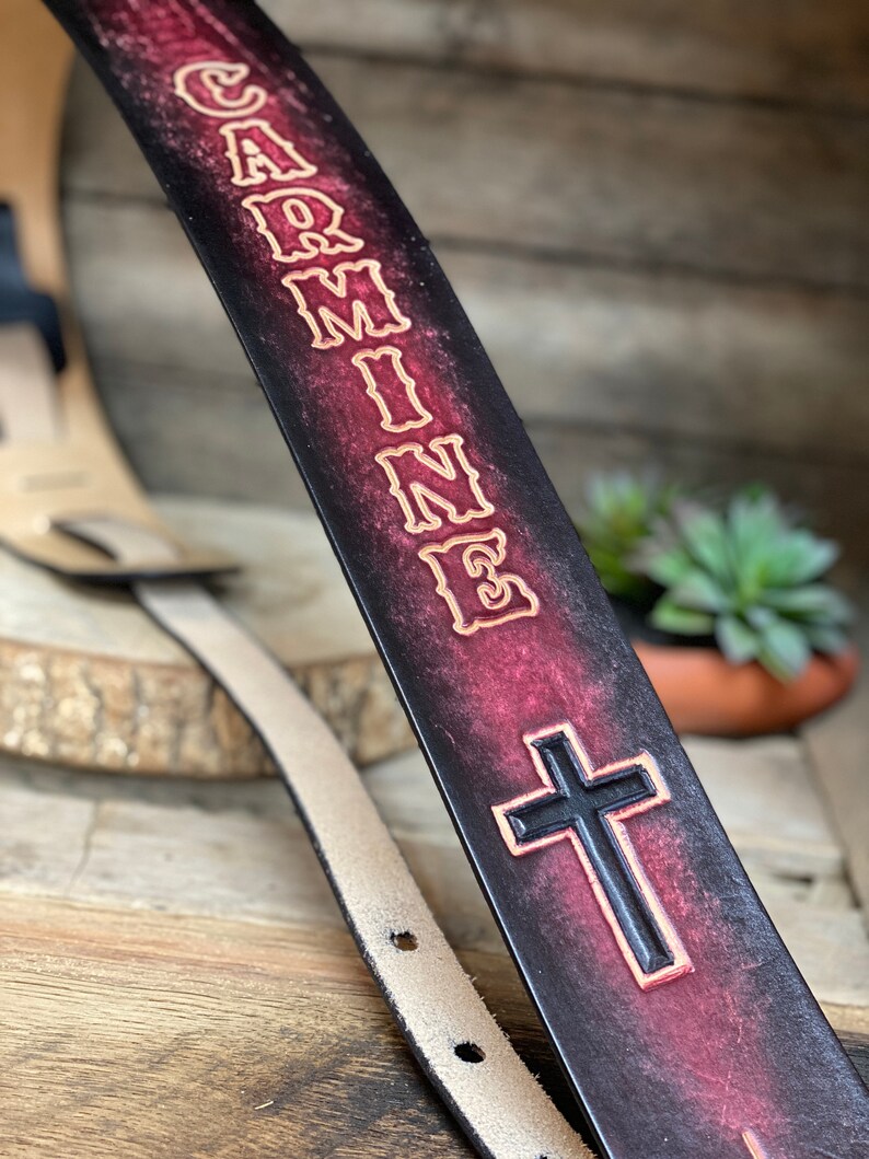 Personalized Leather Guitar strap with a beautiful cross Etsy