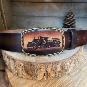 Personalized Log Truck Belt Buckle: Handmade Trucker Gift