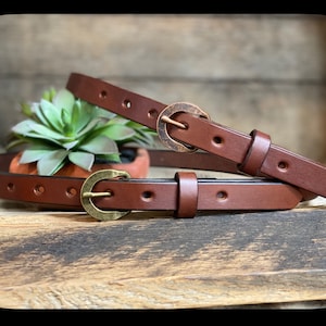 Dark Brown Leather belt for Women 3/4&quot;Full Grain Leather, Mother&#39;s Day gift, women&#39;s stylish leather retro belt personalized gift USA made
