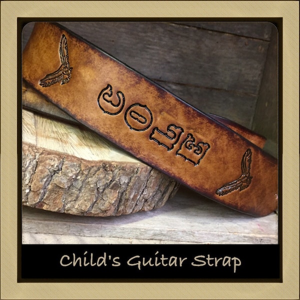 KID’S Personalized Leather Guitar strap customized with your child's name | Kids Birthday Gift